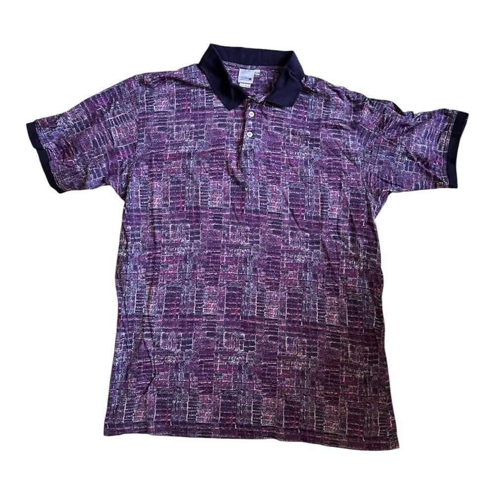 Vintage 90s Purple & Teal NITRO Geometric Pattern Polo | All Over Print | Cotton